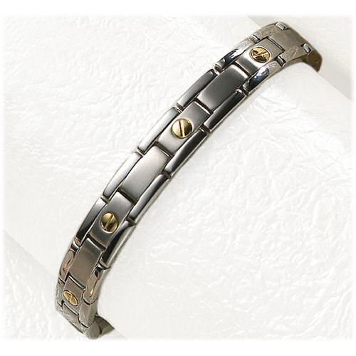 327 Executive Nail Head Duet Magnetic Bracelet,popular sports bi-color magnetic bracelet is a combination of stainless steel with 18K gold plated nail heads. The timeless Sabona of London magnetic bracelet creates a balanced blend between classic elegant and casual to sit attractively on the wrist