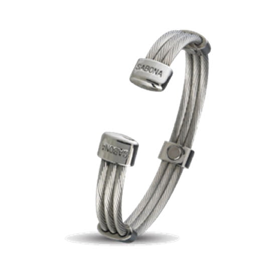 SABONA OF LONDON 366 Trio Cable Stainless Steel Magnetic Bracelet, cable bracelets with three stainless steel cables connected together and accented by polished stainless steel connectors, each containing a 1200 gauss samarium cobalt magnet