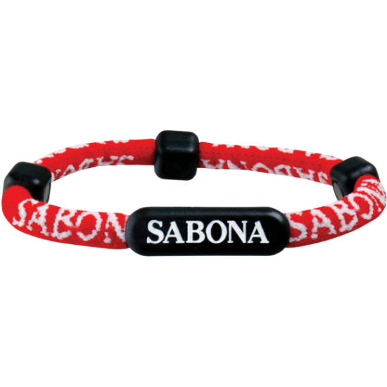 Athletic Sport Wristband red, designed for athletes stretch Fabric Athletic Wristband series combines a minus ion material mix with 5 samarium-cobalt magnets of 1200 gauss each