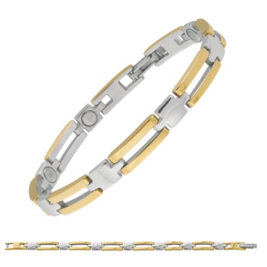 329 SABONA OF LONDON Executive Slimbar Duet Magnetic Bracelet magnétique, classique bracelet magnétique en acier inoxydable avec des maillons rectangulaires plaqué de l'or jaune 18 carats