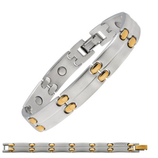 337 Executive Sport Duet SABONA OF LONDON Magnetic Braceltet, timeless sporty SABONA OF LONDON bracelet in bi-color look high quality matte shimmering stainless steel gold plated links high wearing comfort suitable for any wrist outfit
