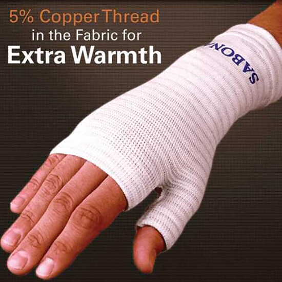 Copper Thread Mitten Support Sabona Support Garments add support and warmth to muscles and joint areas. The copper thread conducts natural body heat